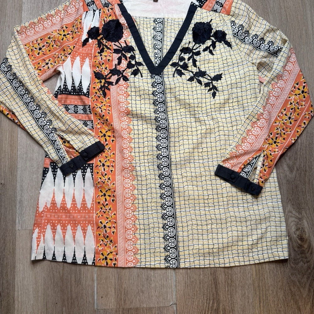 Anthropologie Vineet Bahl Embroidered Long Sleeved Blouse Size Small